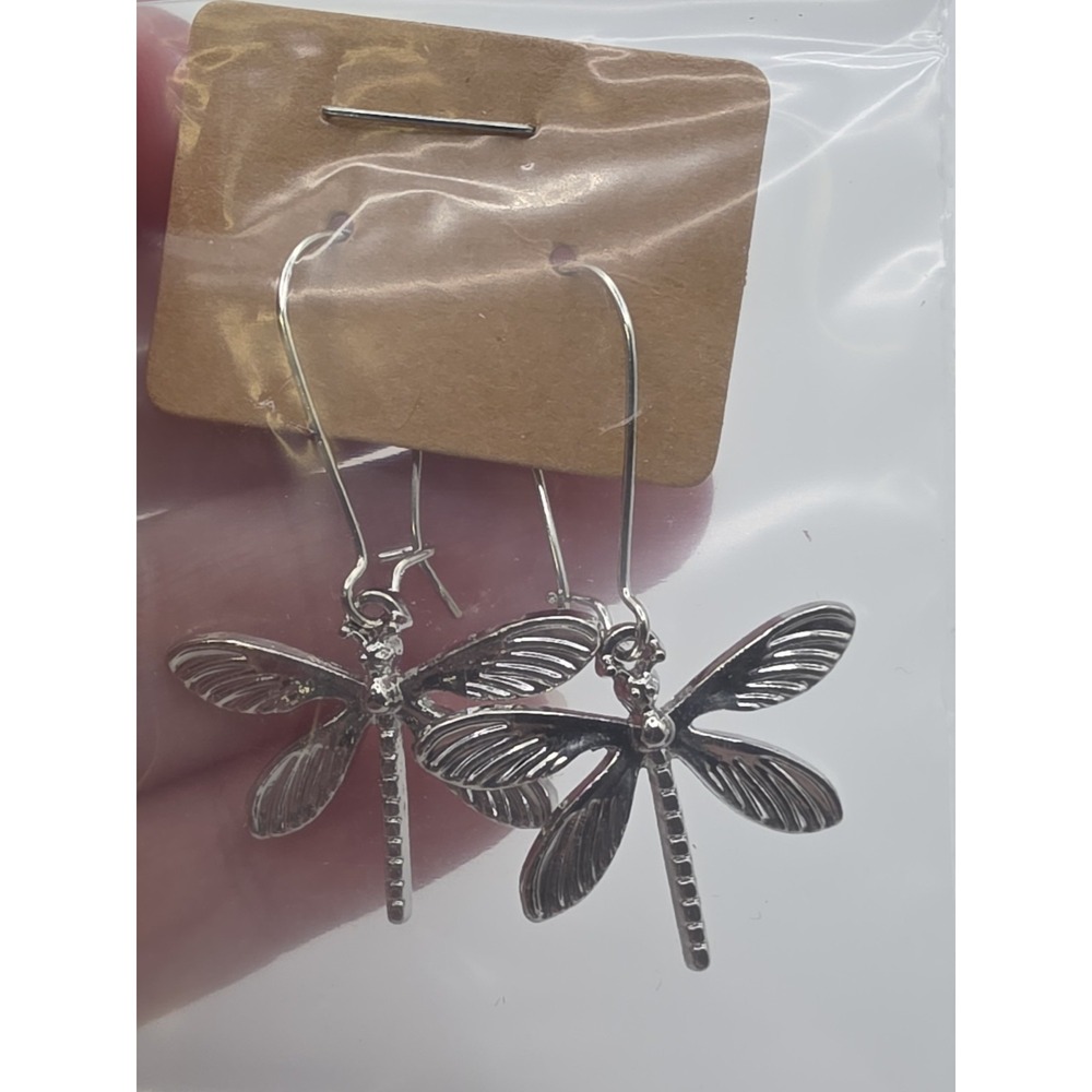 Elegant Silver Vintage Look Dragonfly Drop Earrings